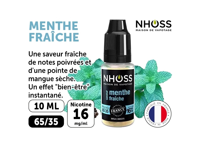 NHOSS 10 ml E-LIQUIDE  MENTHE FRAICHE NICOT 16Mg