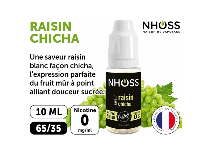 NHOSS 10 ml E-LIQUIDE RAISIN CHICHA NICOTINE 00Mg