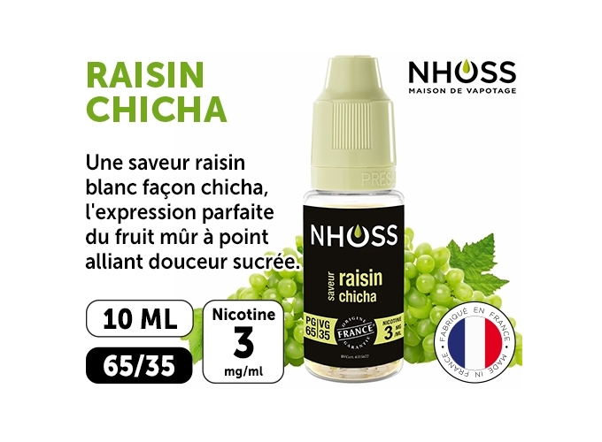 NHOSS 10 ml E-LIQUIDE RAISIN CHICHA NICOTINE 03Mg