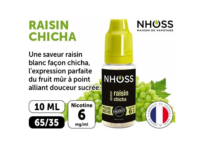 NHOSS 10 ml E-LIQUIDE RAISIN CHICHA NICOTINE 06Mg