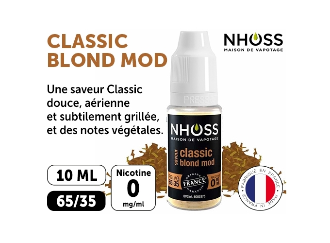 NHOSS 10 ml E-LIQUIDE  TABAC BLOND MOD NICOT. 00Mg