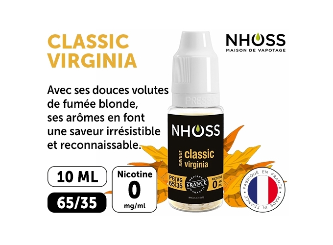 NHOSS 10 ml E-LIQUIDE  TABAC VIRGINIA NICOT. 00Mg