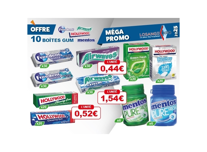 OFFRE LOSANGEXPO 25   10 BOITES GUM ASS.