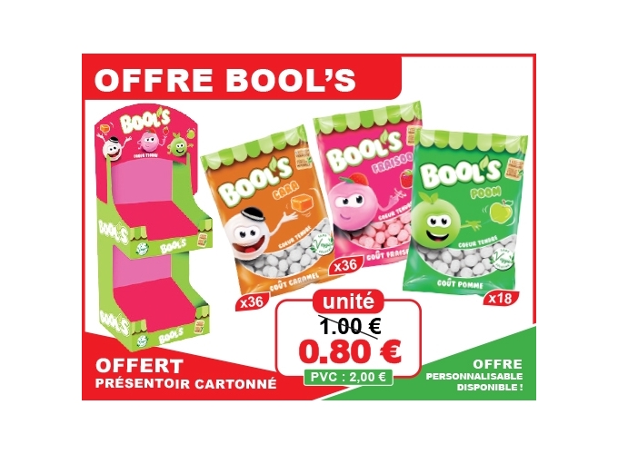 OFFRE SACHETS 100gr BOOL'S  PRESENTOIR OFFERT