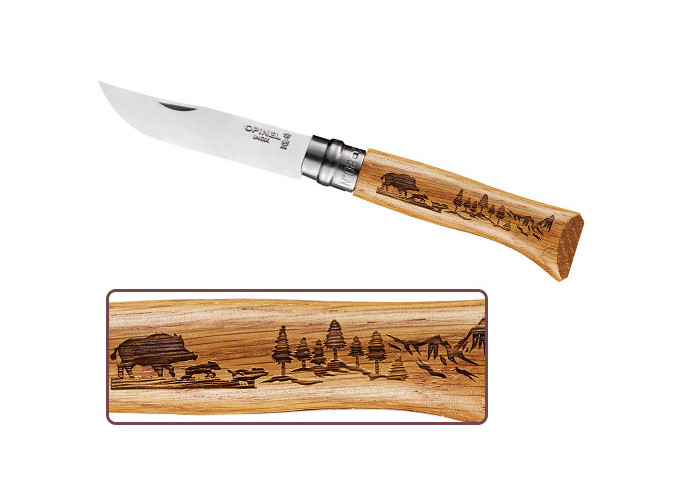 OPINEL 8 VR INOX 12C27 CHENE DECOR SANGLIER (6)