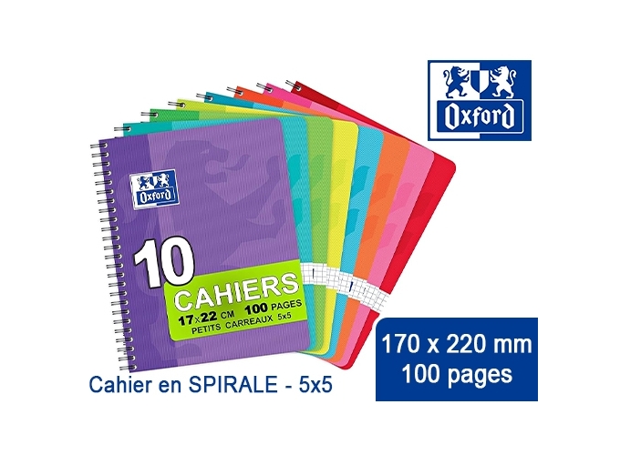 OXFORD CAHIER SPIRALE 170X220  5X5  100P (10)