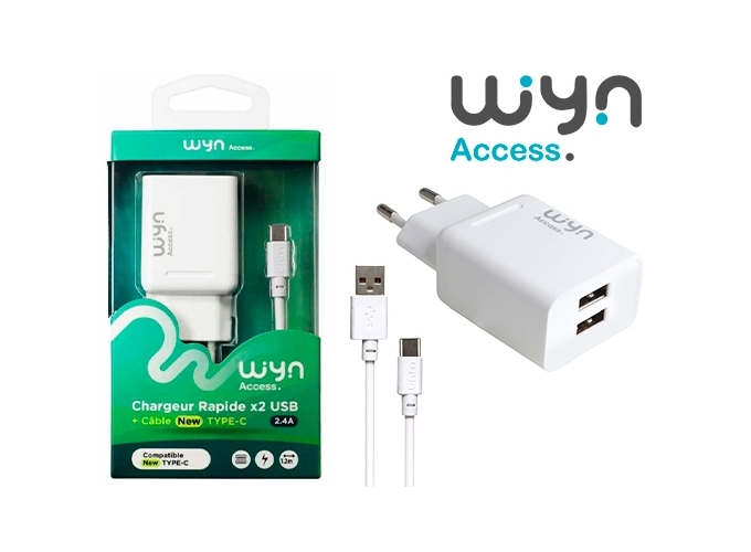 PACK CHARGEUR 2 USB   CABLE USB-C  2.4A