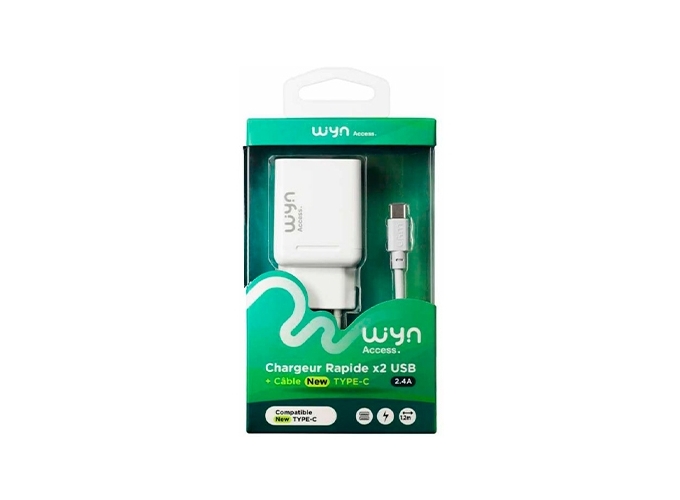PACK CHARGEUR 2 USB   CABLE USB-C  2.4A