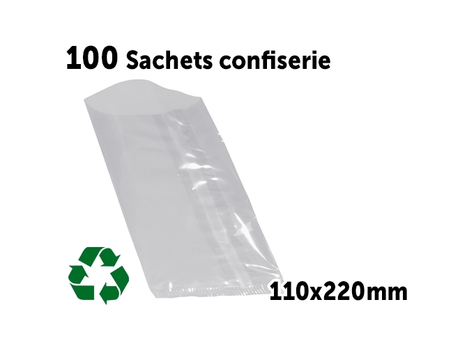 PAQUET 100 SACHETS CONFISERIE PLAT 110X220MM (20)