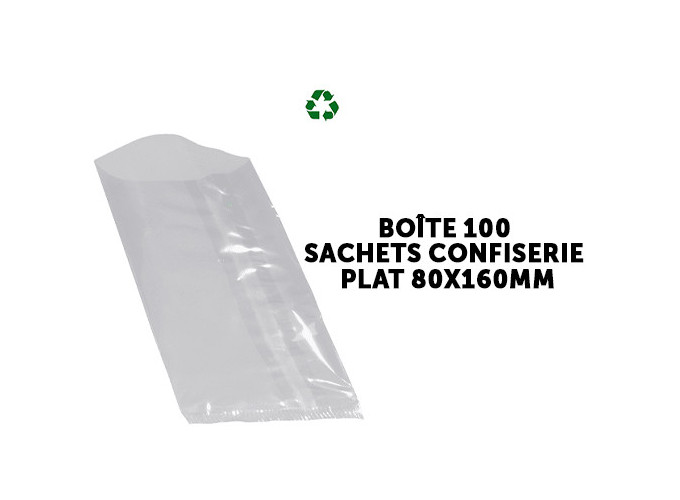 PAQUET 100 SACHETS CONFISERIE PLAT 80X160MM (20)