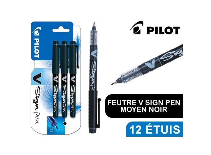 PILOT FEUTRE V-SIGN PEN MOYEN NOIR (12)