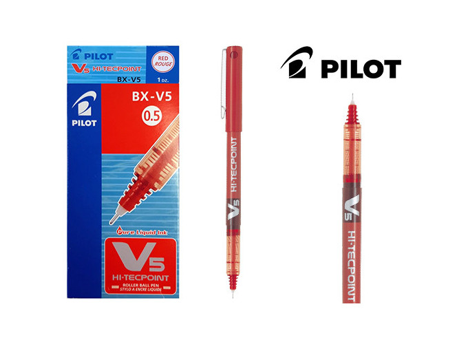 PILOT ROLLER ENCRE LIQ. HI-TECPOINT V5 ROUGE (12)