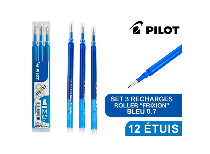PILOT SET 3 RECH.0.7mm ROLLER  FRIXION   BLEU (12)