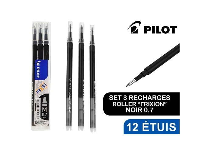 PILOT SET 3 RECH.0.7mm ROLLER  FRIXION   NOIR (12)