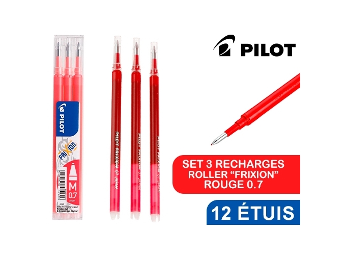 PILOT SET 3 RECH.0.7mm ROLLER  FRIXION  ROUGE (12)
