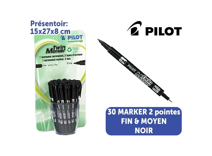 PILOT TWIN MARKER 2 POINTES FIN MOYEN NOIR (PR.30)