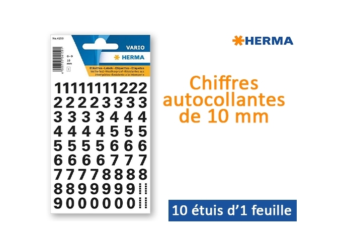 POCH. 1 PLANCHE ETIQ. PVC CHIFFRES ASS. 10mm  (10)