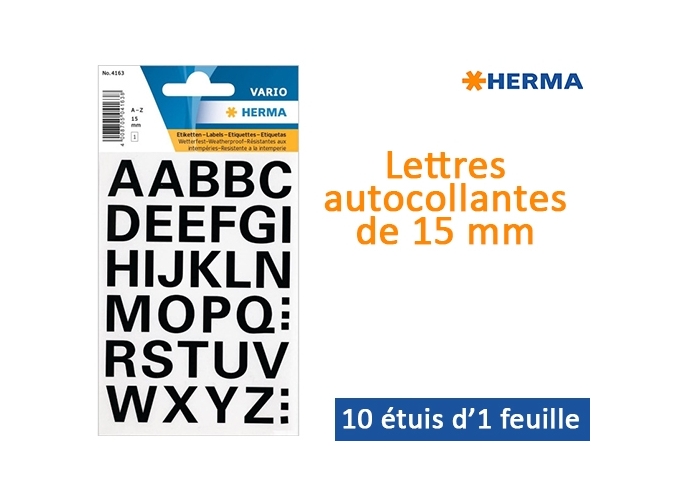 POCH. 1 PLANCHE ETIQ. PVC LETTRES ASS. 15mm  (10)