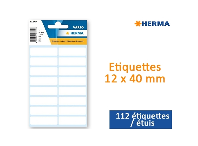POCH. 112 ETIQUETTES BLANCHES 12 X 40 mm  (10)