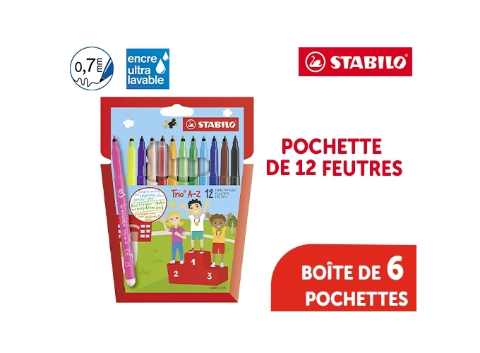 POCH. 12 FEUTRES ULTRA-LAVABLES STABILO TRIO (6)
