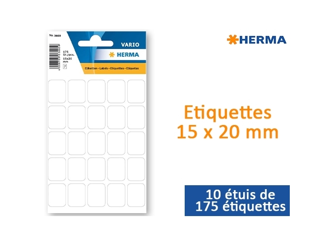 POCH. 175 ETIQUETTES BLANCHES 15 X 20 mm(10)