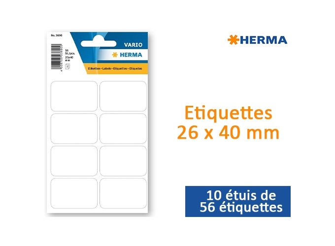 POCH. 56 ETIQUETTES BLANCHES 26 X 40 mm  (10)