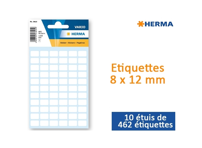 POCH. 62 ETIQUETTES BLANCHES  8 X 12 mm  (10)