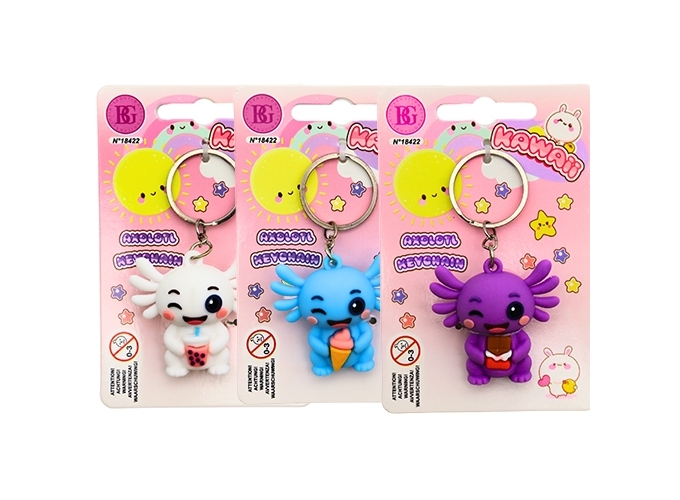 PORTE-CLE KAWAI AXOLOTL 4.5CM 3 COUL. ASS. (24)