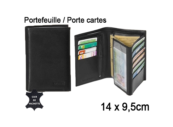 PORTEF.   P-CTES 14 X 9.5 CM CUIR VACH.NOIR (1)