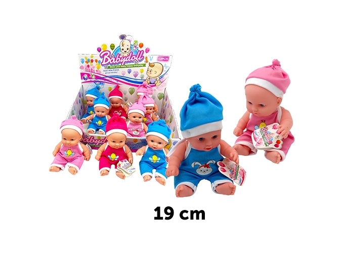 *POUPEE BEBE 19CM BONNET 3C ASS. (PR.12)