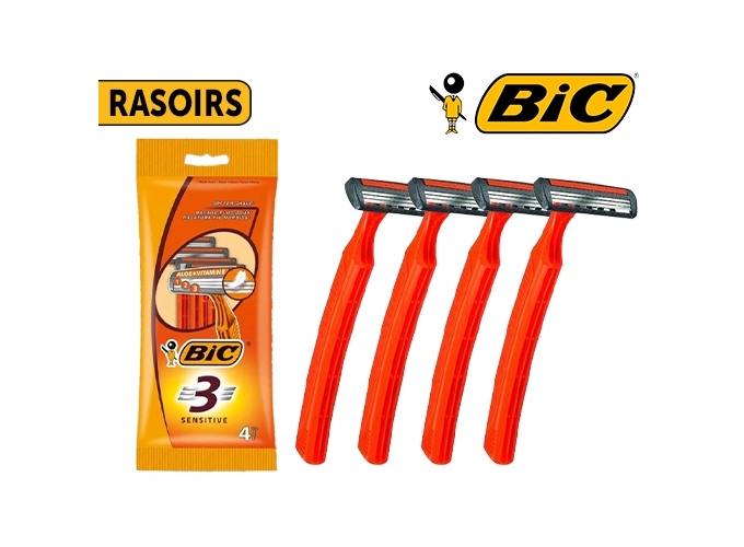 SACH. 4 RASOIRS 3 LAMES BANDE LUBRIFIANTE (BTE.20)