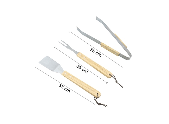 SET BARBECUE - SPATULE, FOURCHETTE, PINCE BOIS