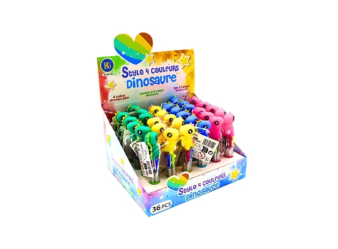 STYLO BILLE 4 COULEURS DINOSAURE 10CM (36)