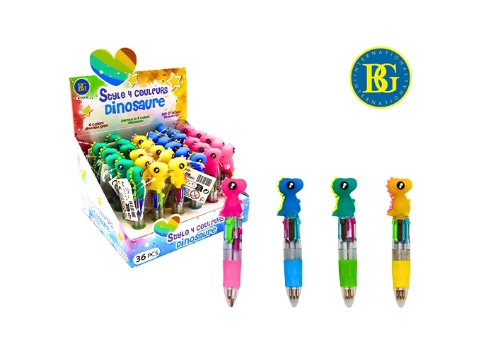 STYLO BILLE 4 COULEURS DINOSAURE 10CM (36)
