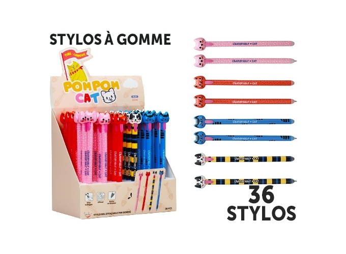 STYLO EFFACABLE PAR GOMME CUTE CATS (PR. 36)