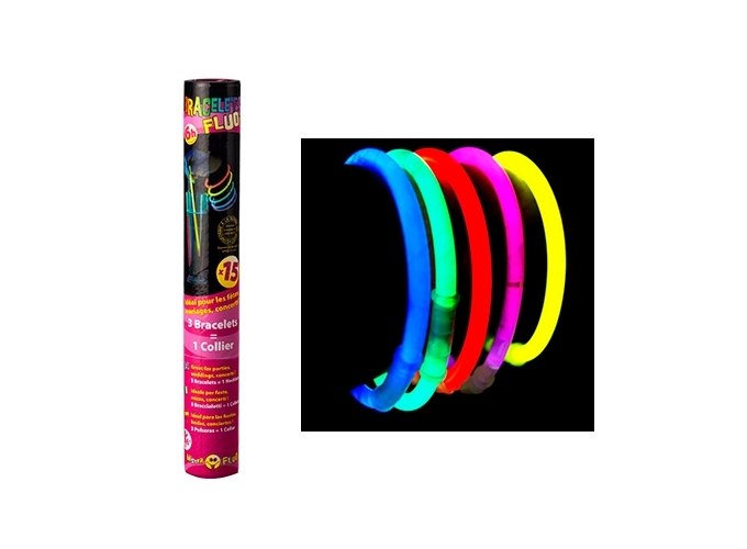 TUBE DE 15 BRACELETS LUMINEUX 5 COUL. ASS. (PR 24