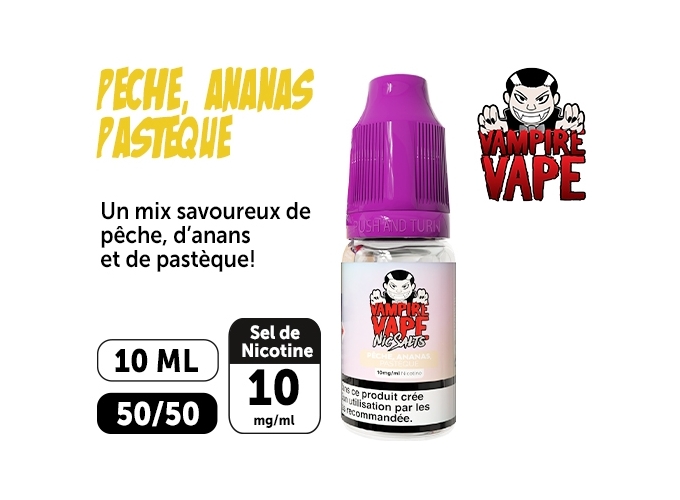 VAMPIRE VAP SALT PECHE ANANAS PASTEQUE 10 MG ML