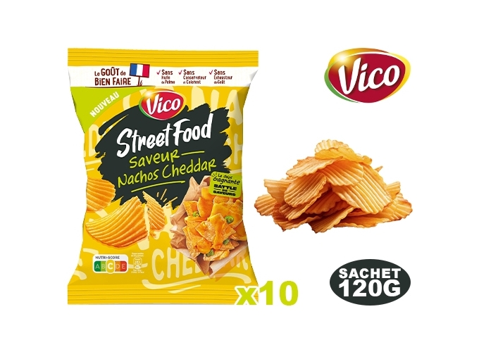 VICO CHIPS STREET FOOD NACHO CHEDDAR 120gr (10)